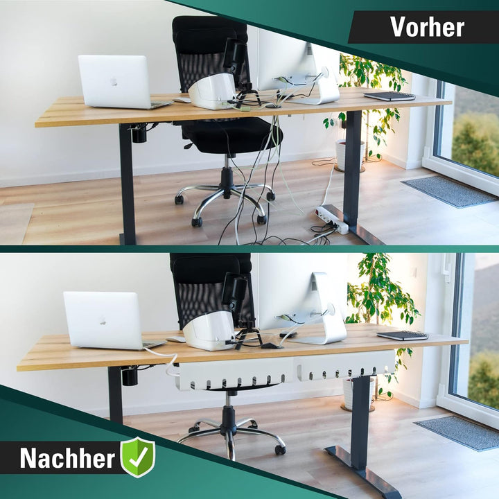 Fidelamo® Kabelkanal Schreibtisch [2 Stück] inkl. Zubehör + Kopfhörerhalter [1 Stück] - Komplettset