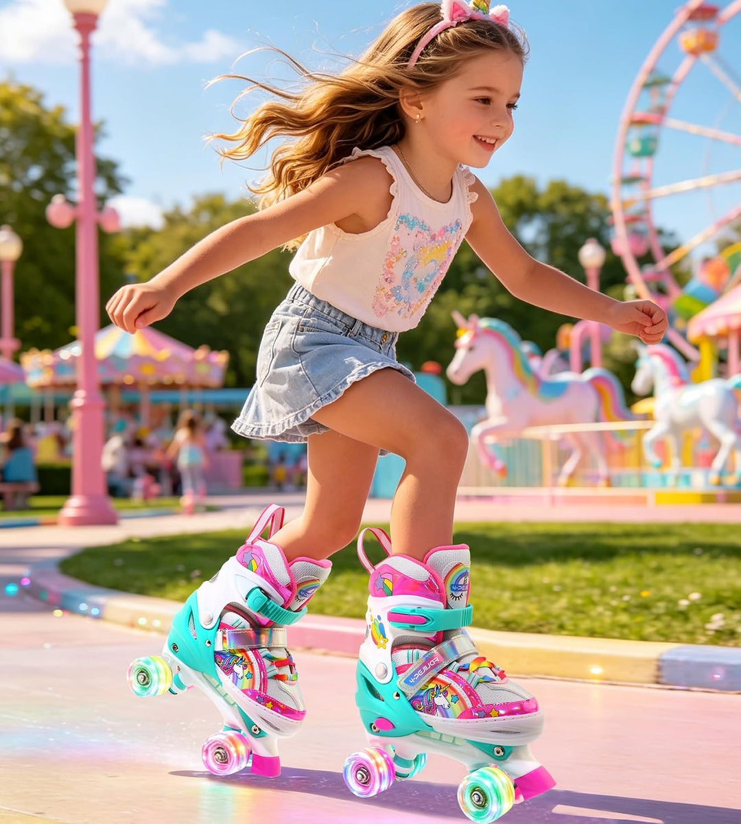 Kinder Einhorn Rollschuhe für Mädchen.Geeignet für 3-6 Jahre alt. Mit Leuchtenden Rädern,4-Pejiijar