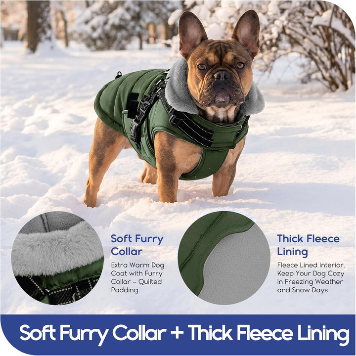 ASENKU Hundemantel für Kleine Hunde mit Geschirr, Warme Fleece Hundemantel Winter Wasserdicht Mit Br