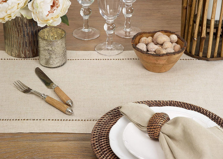 SARO LIFESTYLE 731.N1672B Toscana Collection Leinen-Mischgewebe, gesäumt, natürlich, 40,6 x 182,9 cm
