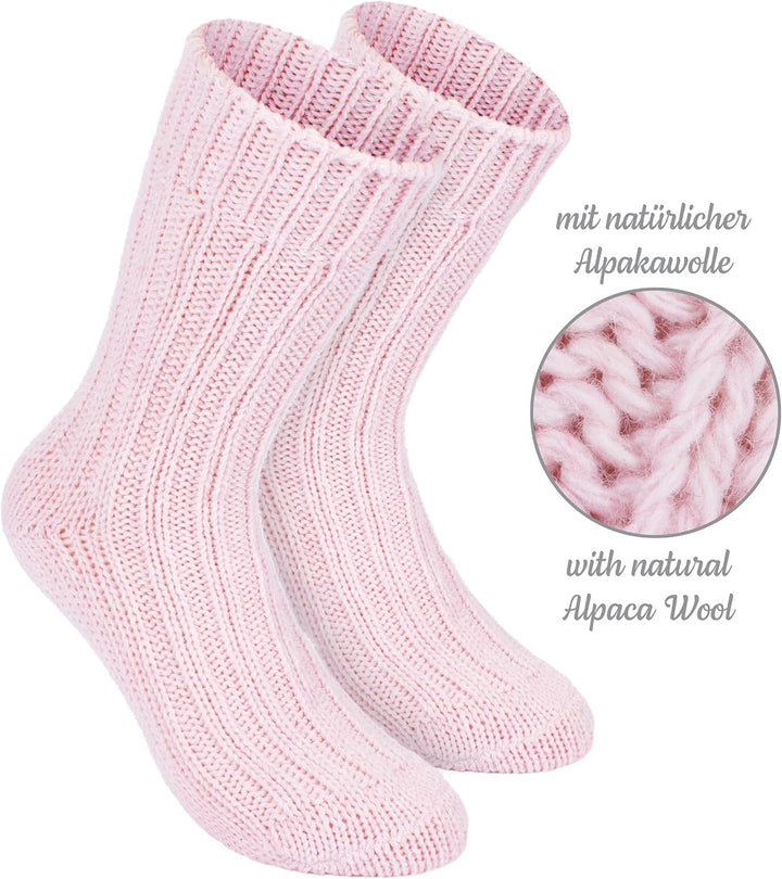 Brubaker 4 Paar Alpaka Socken sehr dick flauschig und warm - reine Alpakawolle 39-42 Beige- und Rosa