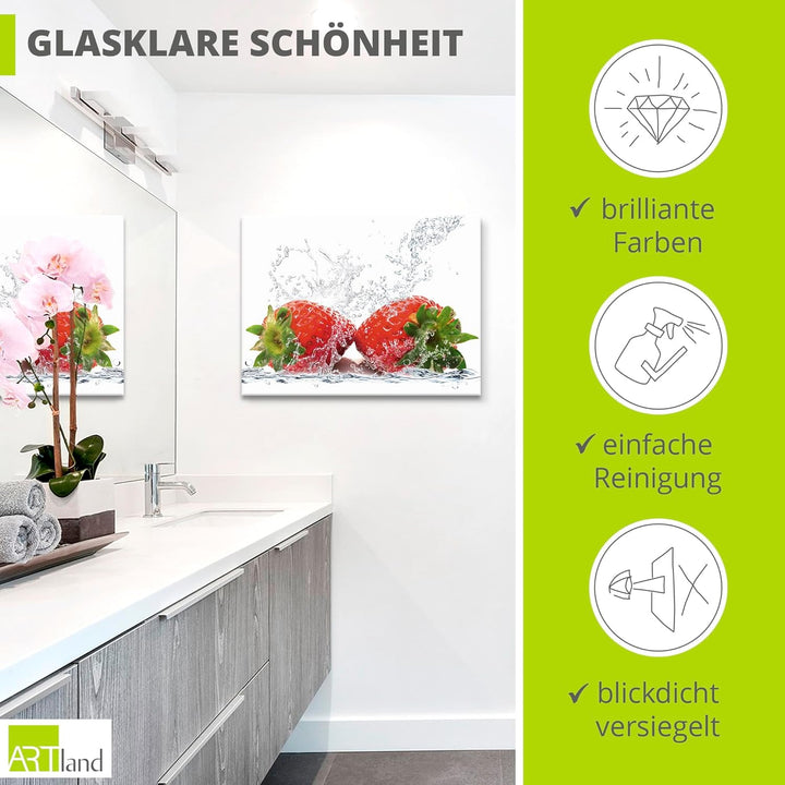 ARTland Glasbilder Wandbild Glas Bild einteilig 60x45 cm Querformat Obst Früchte im Wasser Erdbeeren