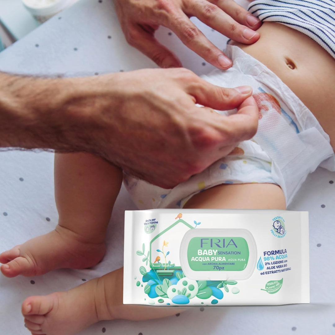 Fria Baby Sensation Reines Wasser Windelwechseltücher, Formel mit 98% gereinigtem Wasser mit Reinigu