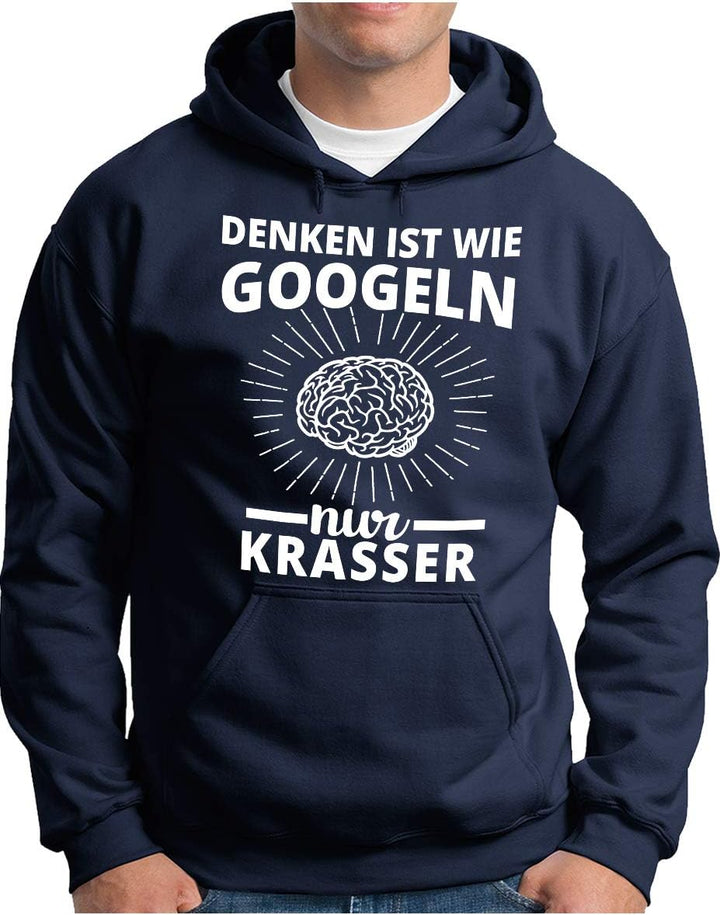 OM3® Denken ist wie Googeln nur krasser Hoodie - Herren - Fun lustiger Spruch Statement - Kapuzen-Pu