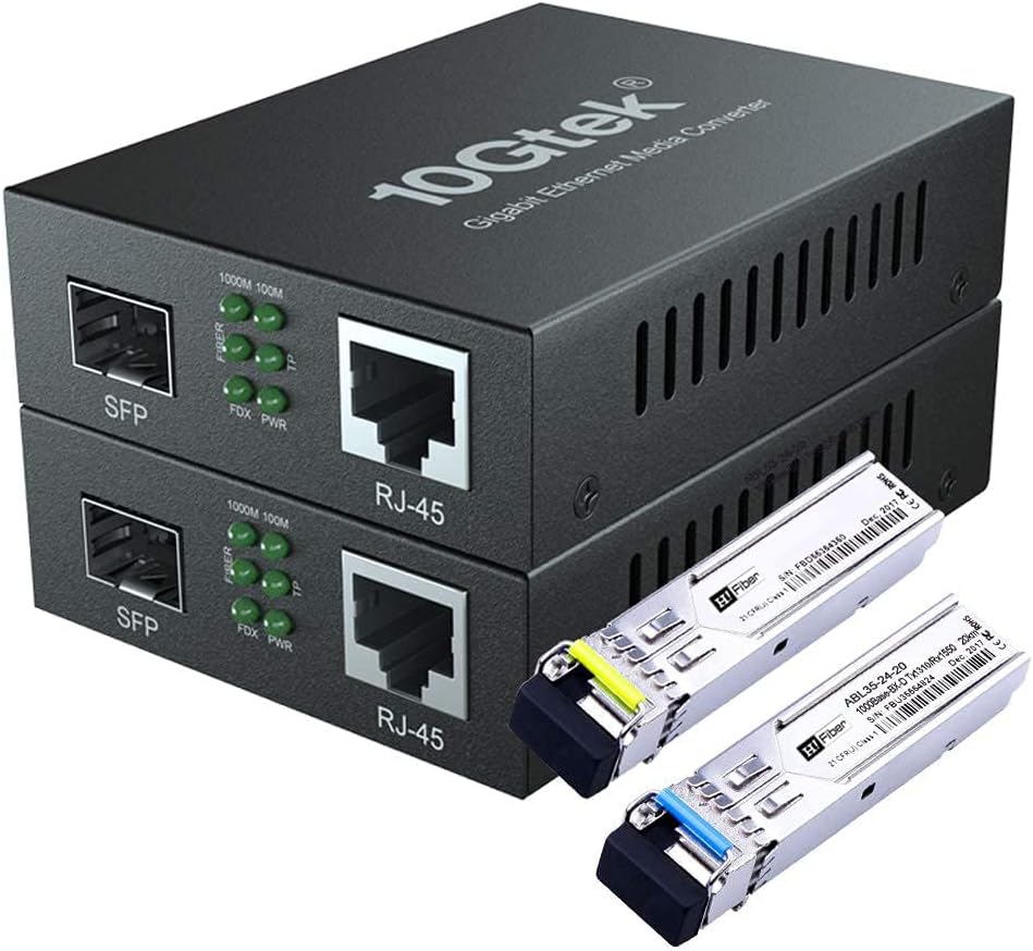 H!Fiber.com EIN Paar Bidi Gigabit Ethernet Medienkonverter, 1.25G SFP zu RJ45 Glasfaser zu Kupfer, E