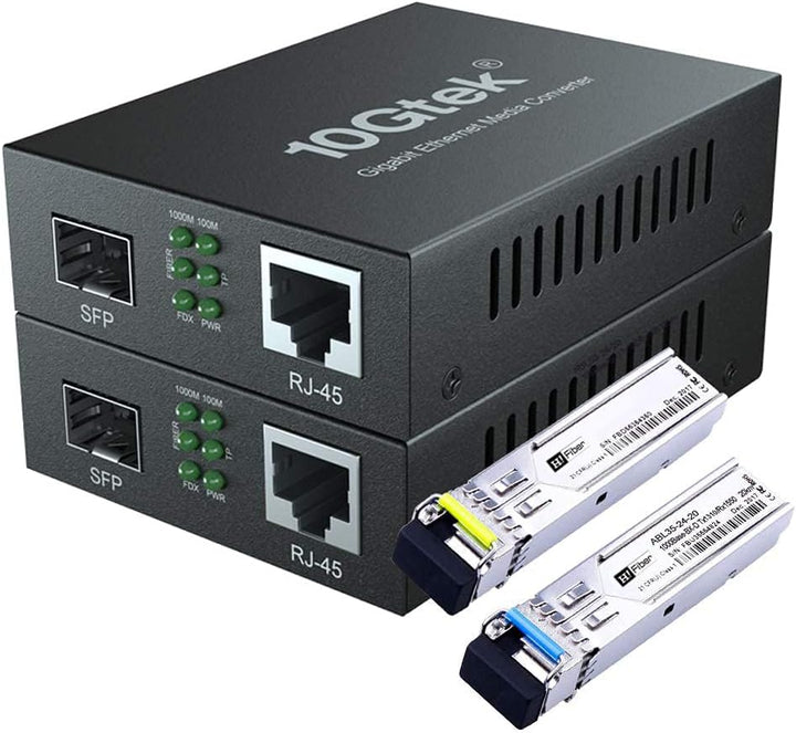 H!Fiber.com EIN Paar Bidi Gigabit Ethernet Medienkonverter, 1.25G SFP zu RJ45 Glasfaser zu Kupfer, E