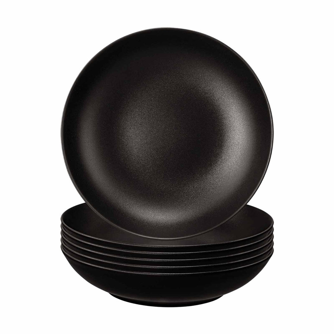 Seltmann Weiden Liberty Velvet Black Suppenteller 6er Set, 21 cm, Tiefe Essteller mit mattem Finish,