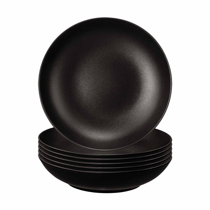 Seltmann Weiden Liberty Velvet Black Suppenteller 6er Set, 21 cm, Tiefe Essteller mit mattem Finish,