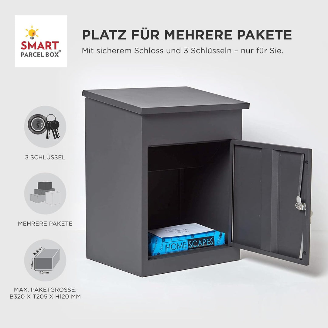 SMART PARCEL BOX Paketbox, Paketbriefkasten Wandmontage, Briefkasten mit Paketfach, Postbox für Pake