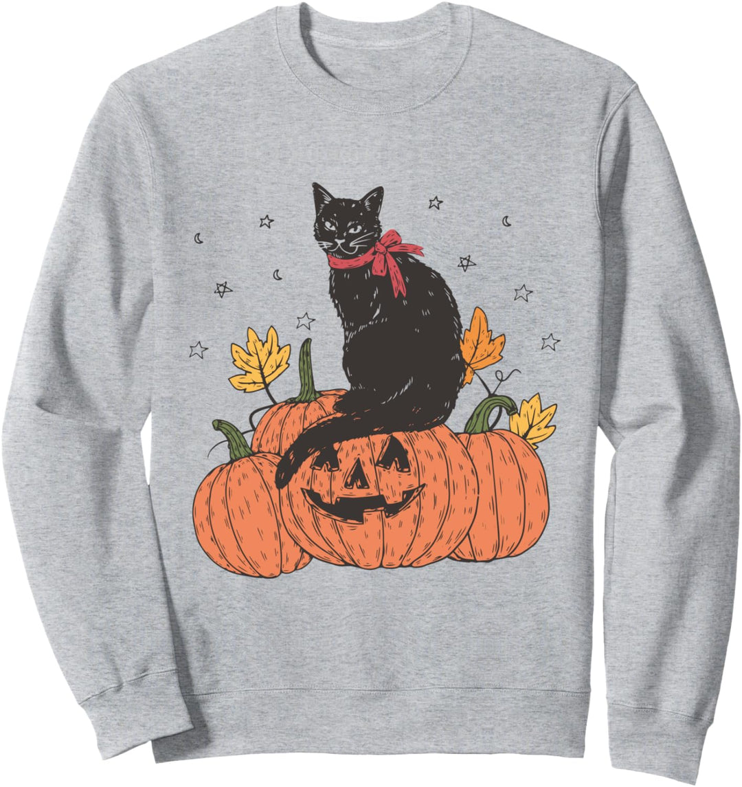 Black Cat Pumpkin Vintage Halloween Spooky Cat Dad Cat Mom Sweatshirt