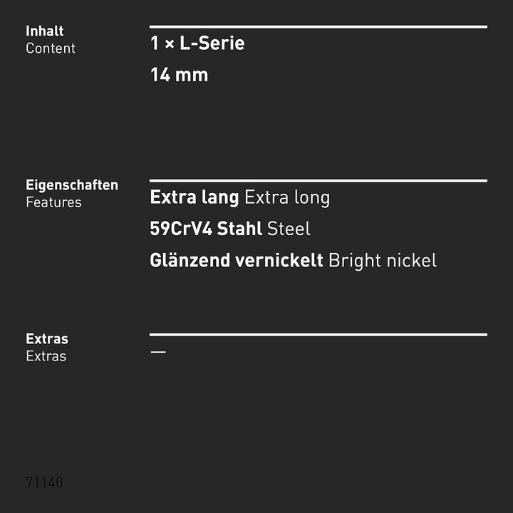 INBUS® 71140 Winkelschraubendreher (Extra lang) 14mm — Made in Germany 14 mm, 14 mm