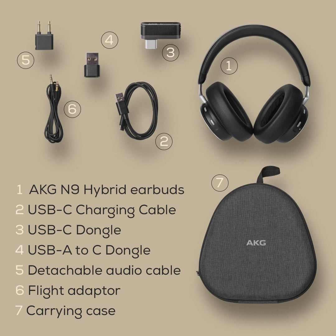 AKG N9 Hybrid Over-Ear Kopfhörer – Kabeloser kristallklarer Sound, True Adaptive Noise Cancelling, Z