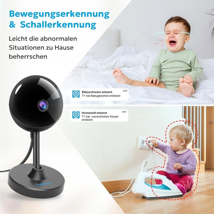 owltron Überwachungskamera, Babyphone mit Kamera,2K Kamera Überwachung innen,Hundekamera mit Bewegun