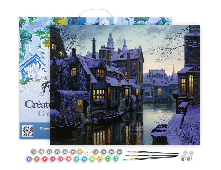 Figured'Art Malen Nach Zahlen Erwachsene Mit Rahmen Kanal im Winter - Paint by Numbers Basteln DIY B