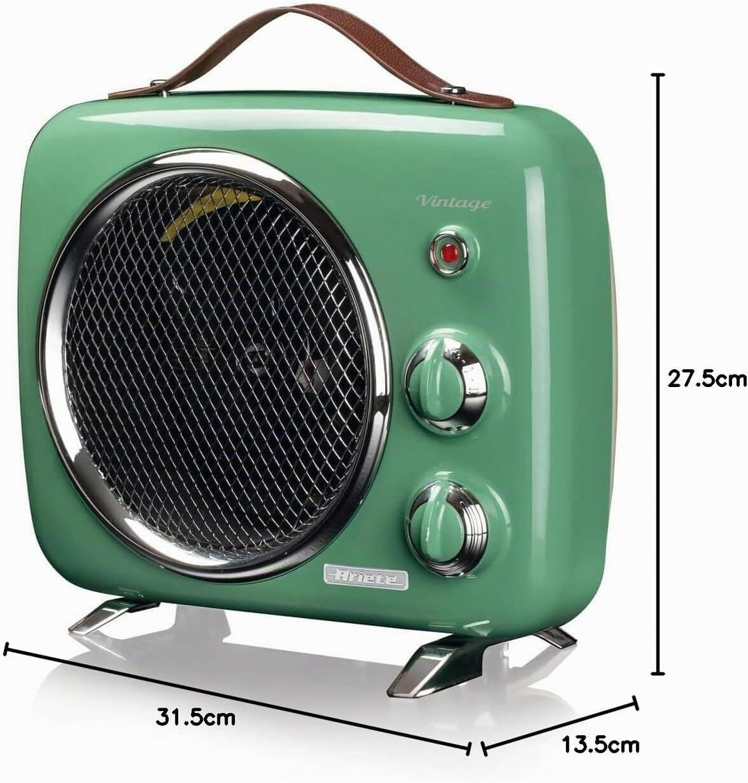 Ariete 808 Vintage Heizlüfter, kalt und warm, regelbares Thermostat, Tragegriff, 2000 W, grün, Grün