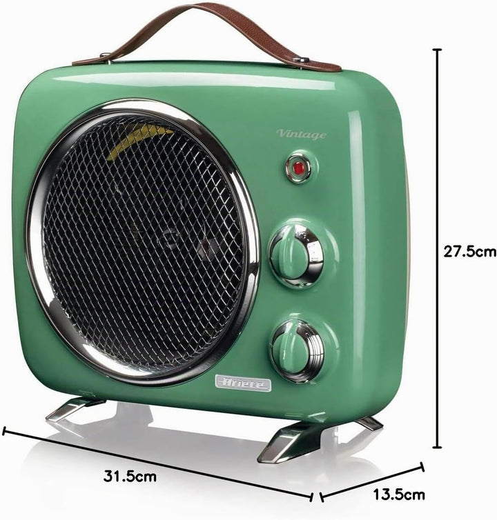 Ariete 808 Vintage Heizlüfter, kalt und warm, regelbares Thermostat, Tragegriff, 2000 W, grün, Grün