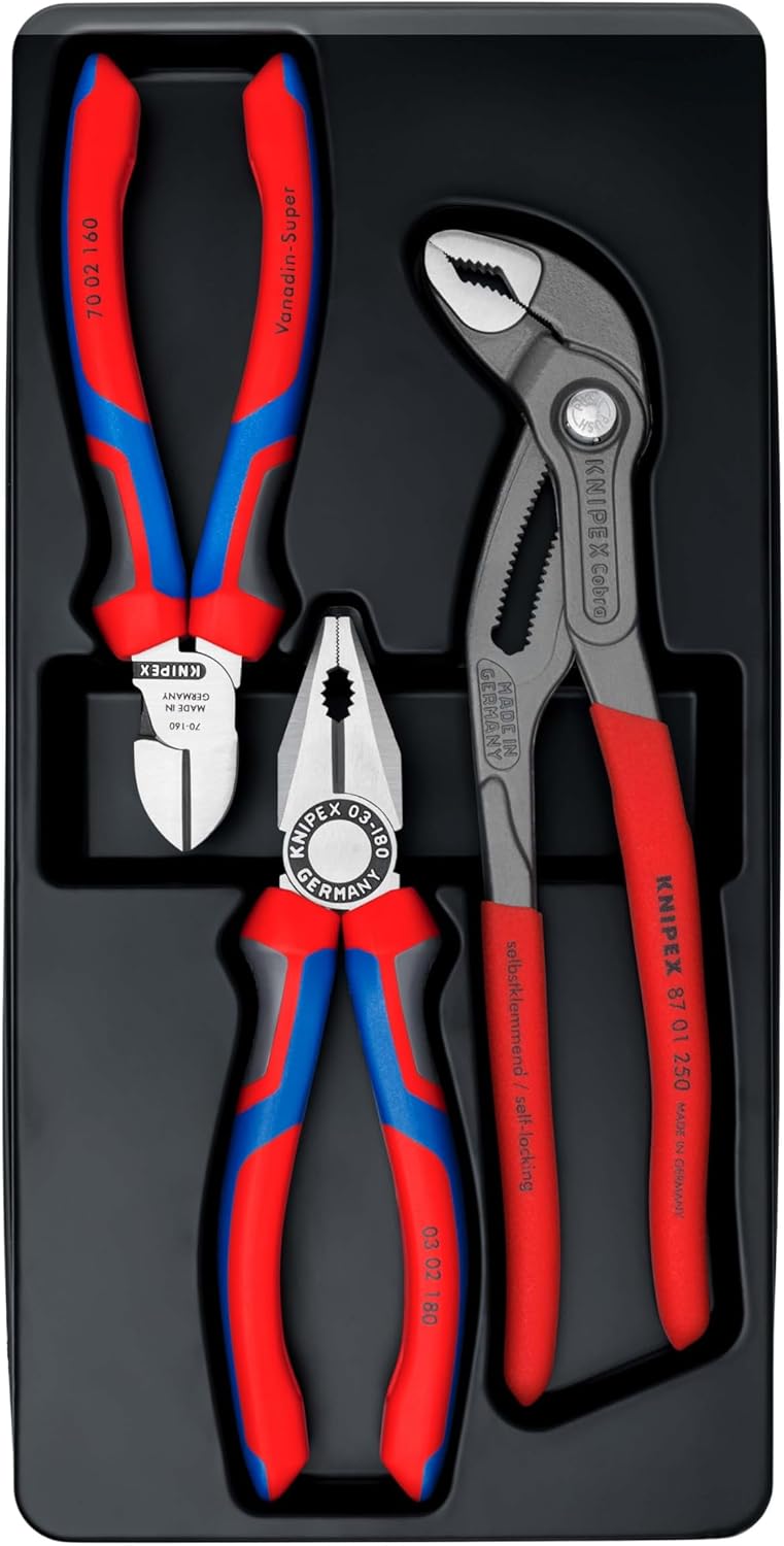 KNIPEX 00 20 09 V01 (SB-Karte/Blister) Paket, Mehrfarbig & 26 12 200 Flachrundzange mit Schneide – S