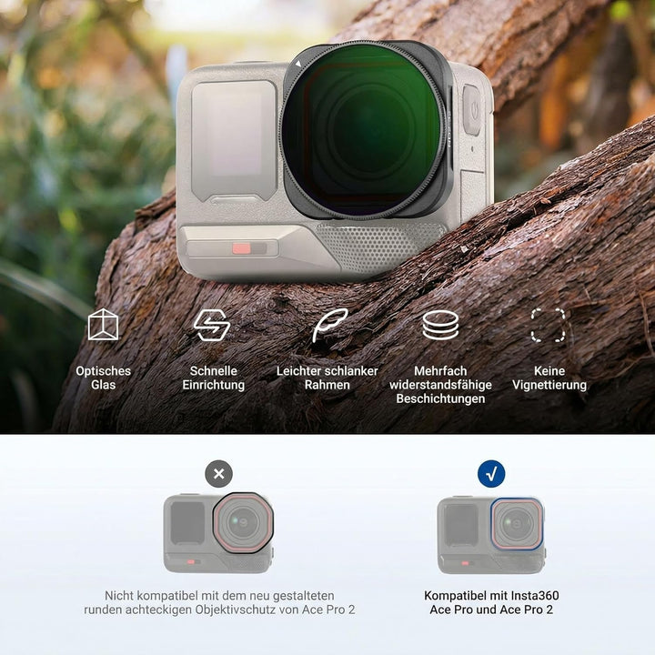 NEEWER Variabler ND-Filter, kompatibel mit Insta360 Ace Pro Insta 360 Ace Pro 2, ND2-32 Action-Kamer