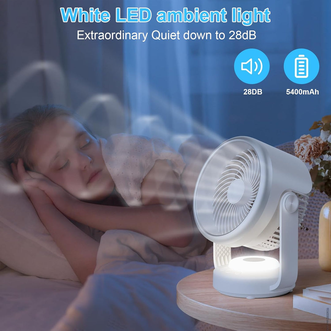 GuKKK Ventilator, Tischventilator Leise 5400mah, Umluftventilator 70° Oszillation mit 4 Geschwindigk
