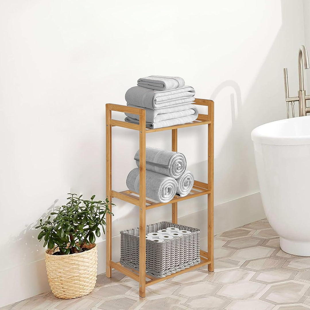 PACHIRA Standregal mit 3 Ablagen, 35 x 25 x 71 cm Bambusregal, Stehendes Lagerregal Aus Bambus, Als
