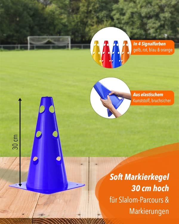 Loch-Markierkegel 30 cm – Soft-Pylone – Markierkegel – 5 im Set – Fussball, Hundetraining, Kitas & P