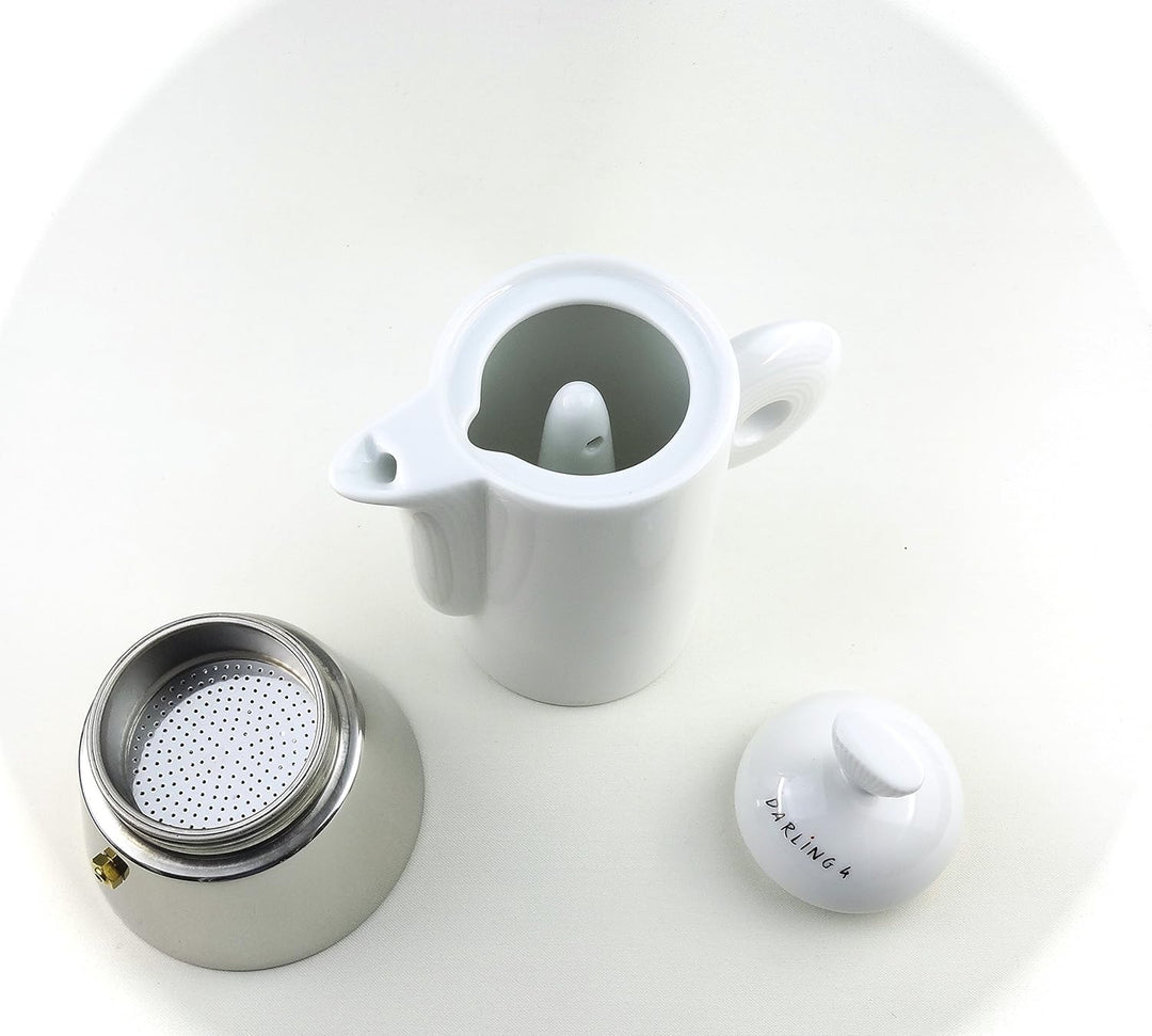 Moka Consorten Italienischer Espressokocher »Darling« | Edelstahl und weisses Porzellan | Füllmenge: