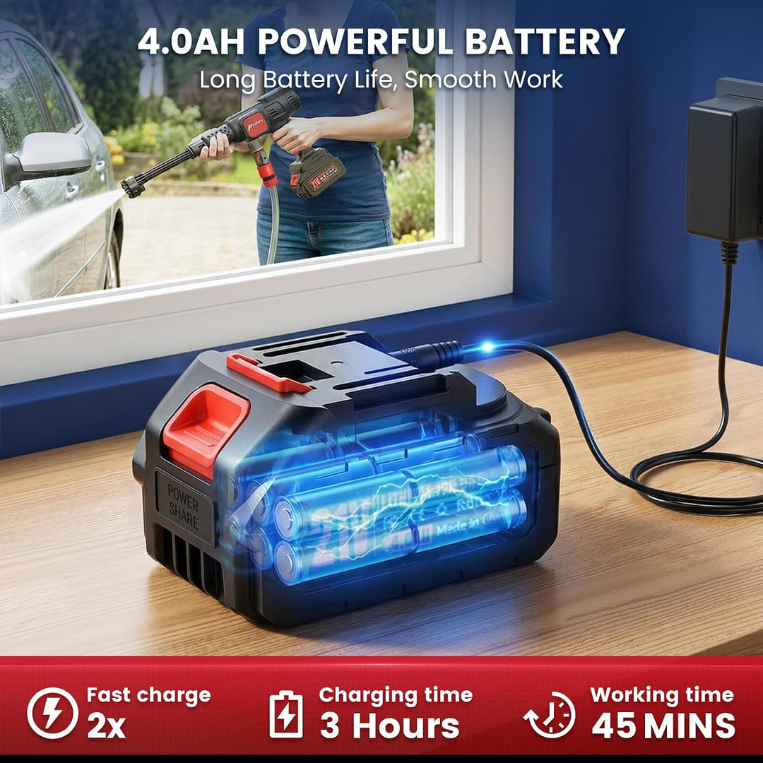 Hcalory Akku Hochdruckreiniger 140 Bar mit 230W Bürstenlosem Motor | 2x4.0Ah Akkus mit LCD Display |