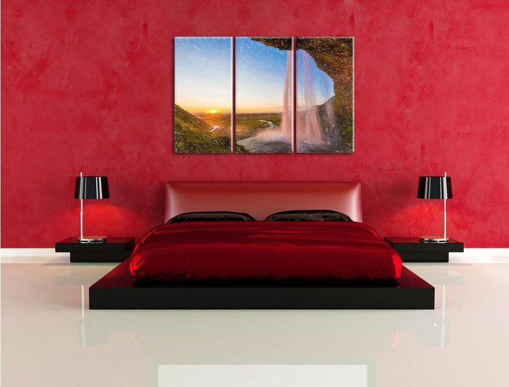 Pixxprint Grossartiger Wasserfall als Leinwandbild/Grösse: 3 Teilig (120x80) cm/Wandbild/Kunstdruck/