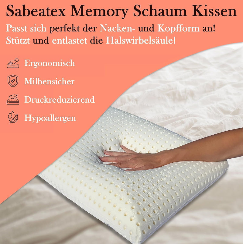 Sabeatex Nackenstützkissen aus Visco Soft Schaum, Kopfkissen, Viscoelastisches Memory Kissen, Nacken