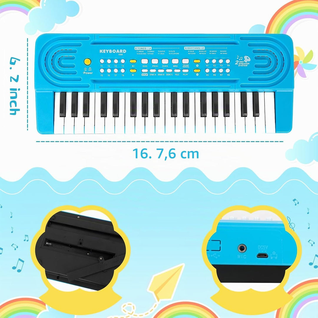 Keyboard Kinder mit Mikrofon, Multifunktions Kinder Klaviertastatur, 37 Tasten Elektronisches Klavie