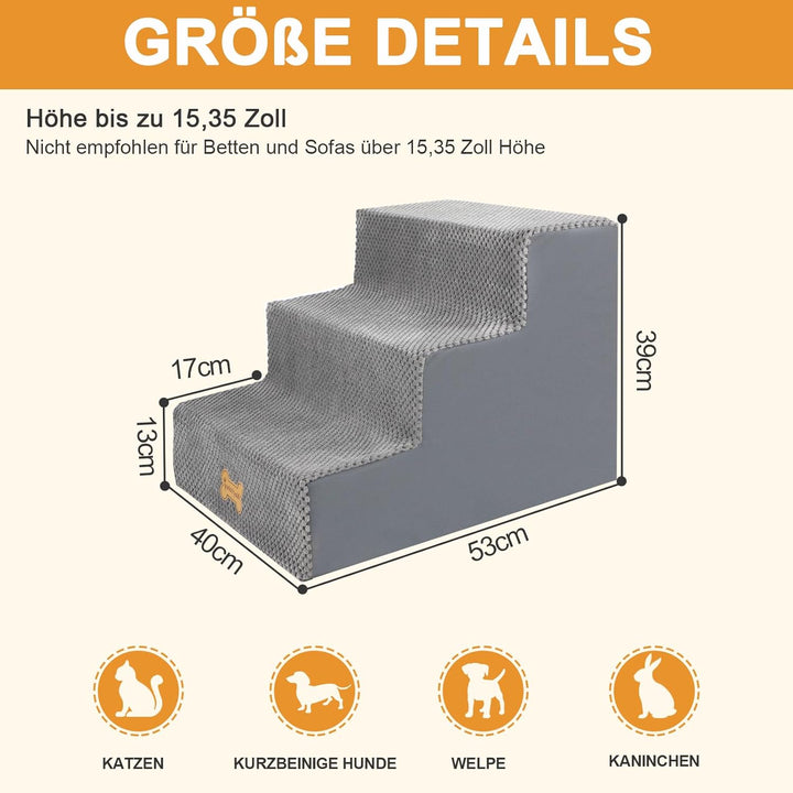 Nepfaivy Hundetreppe für Kleine Hunde 3-Stufig, Hundetreppe Hunderampe für Bett und Sofa aus Hochdic