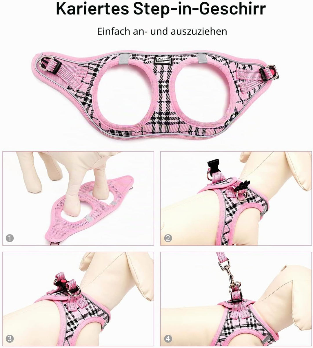 Hundegeschirr Kleine Hunde mit Leine, Anti Zug Geschirr Reflektierend Atmungsaktiv Brustgeschirr, We