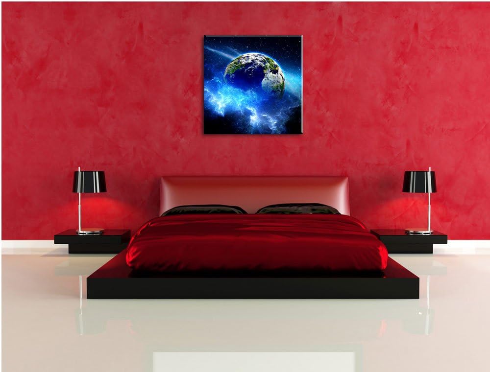 Pixxprint Planet Erde, Format: 70x70 auf Leinwand, XXL riesige Bilder fertig gerahmt mit Keilrahmen,