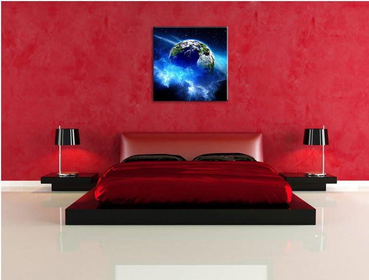 Pixxprint Planet Erde, Format: 70x70 auf Leinwand, XXL riesige Bilder fertig gerahmt mit Keilrahmen,