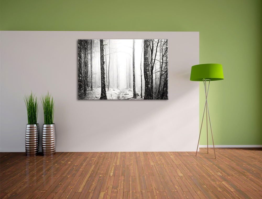 Pixxprint Mystischer Wald Kohle Zeichnung Effekt, Format: 100x70 auf Leinwand, 100x70