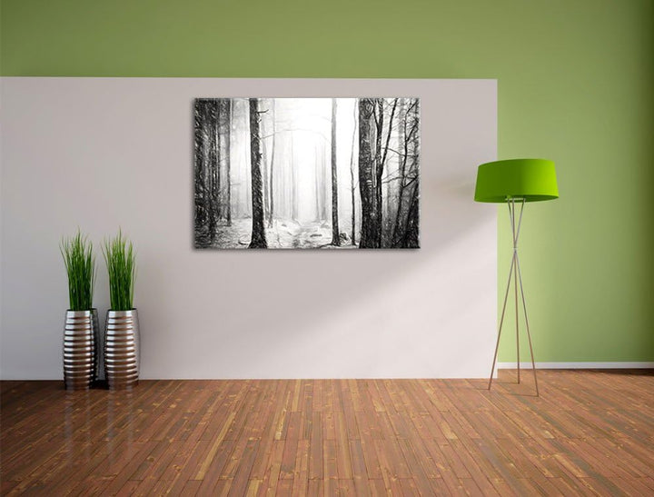 Pixxprint Mystischer Wald Kohle Zeichnung Effekt, Format: 100x70 auf Leinwand, 100x70