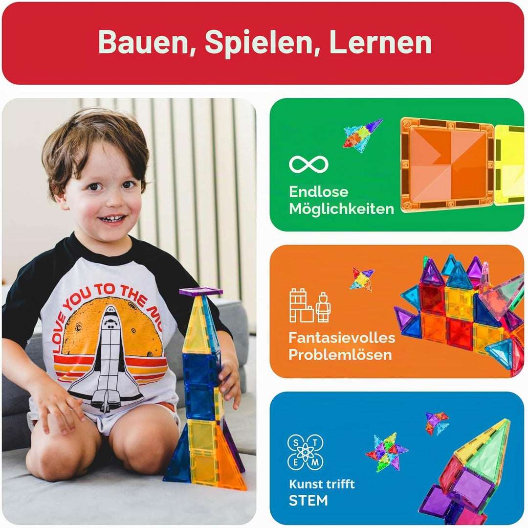PicassoTiles 80 Stück Mini-Fliesen in Reisegrösse, magnetische Fliesen, Bausteine, Bausteine, MINT-L