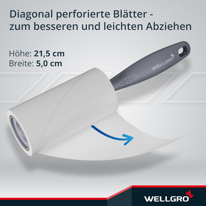 WELLGRO Fusselrolle Tierhaare – 10 Rollen 900 Blatt + 2 Abroller – Fusselroller Kleidung & Kleberoll