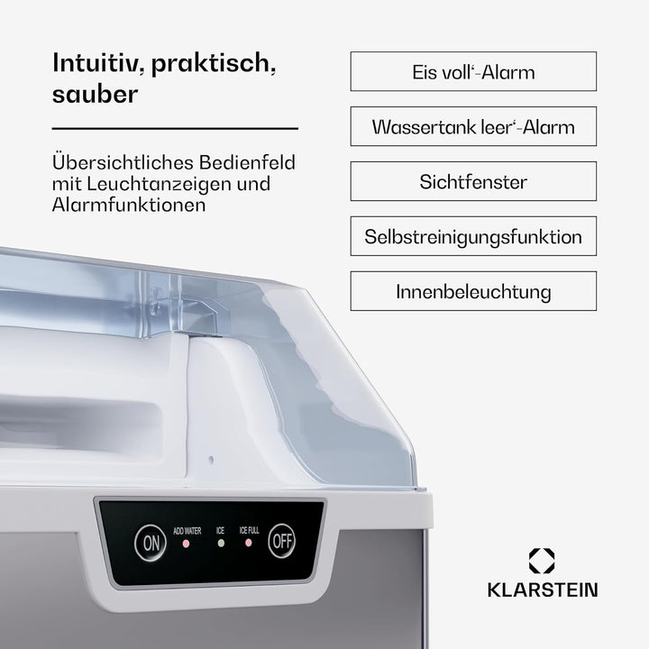 Klarstein Eiswürfelmaschine für Zuhause, Camping & Gastro, 200W Mini-Eiswürfelmaschine Klein, 4 Min