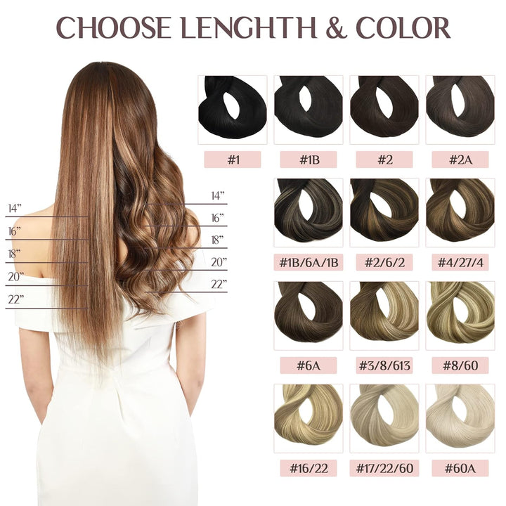 MAXITA Seamless Clip in Extensions Echthaar, 45cm 18 Zoll 110g 7 Stück Tief Schwarz PU Echthaar Exte