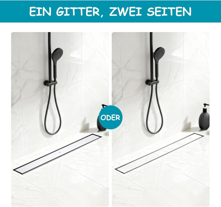 Duschrinne 80cm 304 Edelstahl Bodenablauf - 360° Siphon Befliesbar Duschablauf Extra Flach mit Geruc