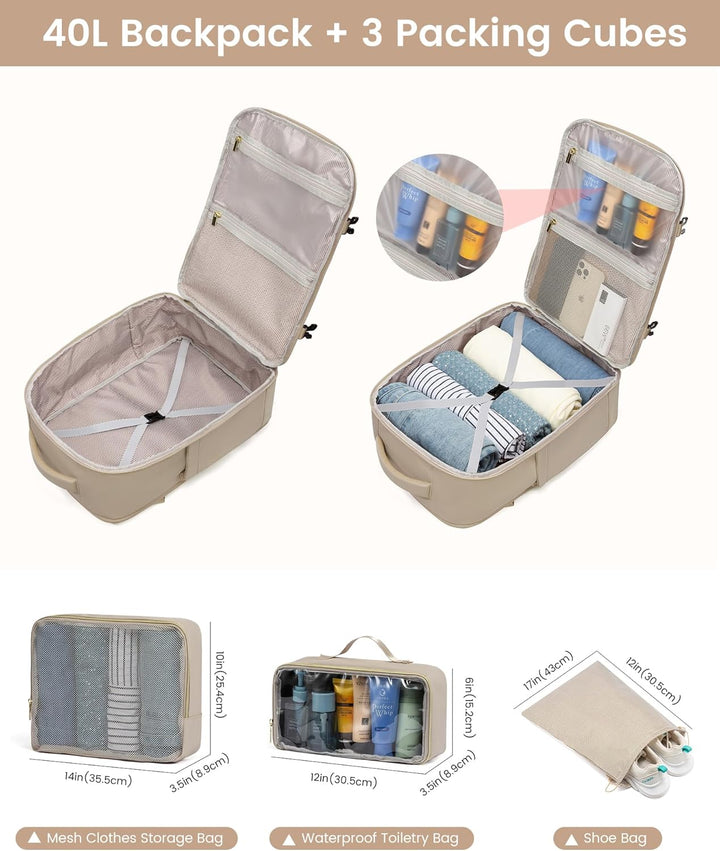 LOVEVOOK Handgepäck Rucksack Flugzeug, 40L Reiserucksack Damen Gross, Wasserdicht Laptop Rucksack Da