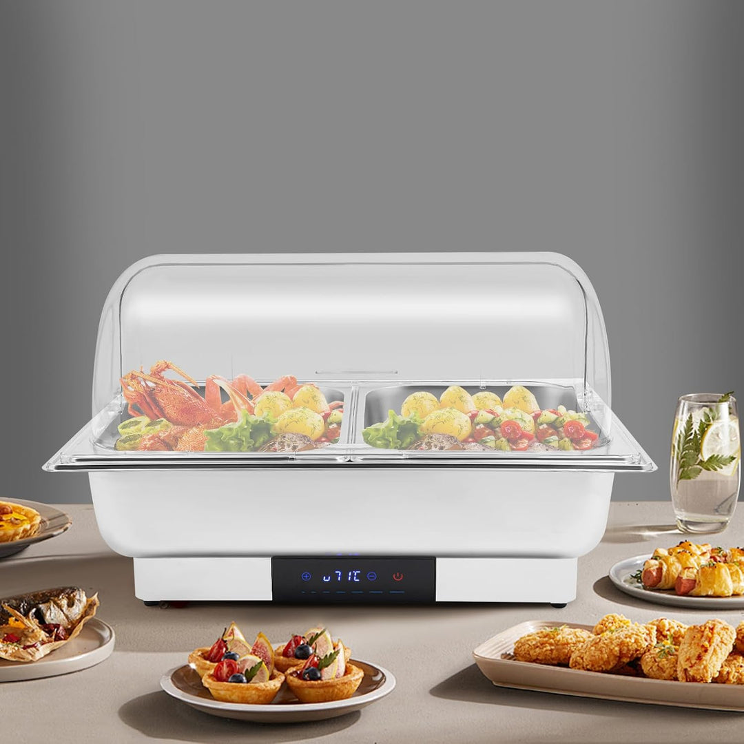 Elektrischer Buffetwärmer, Buffet mit LED-Display, 600 W, Buffet mit 2 Becken aus Edelstahl, einstel