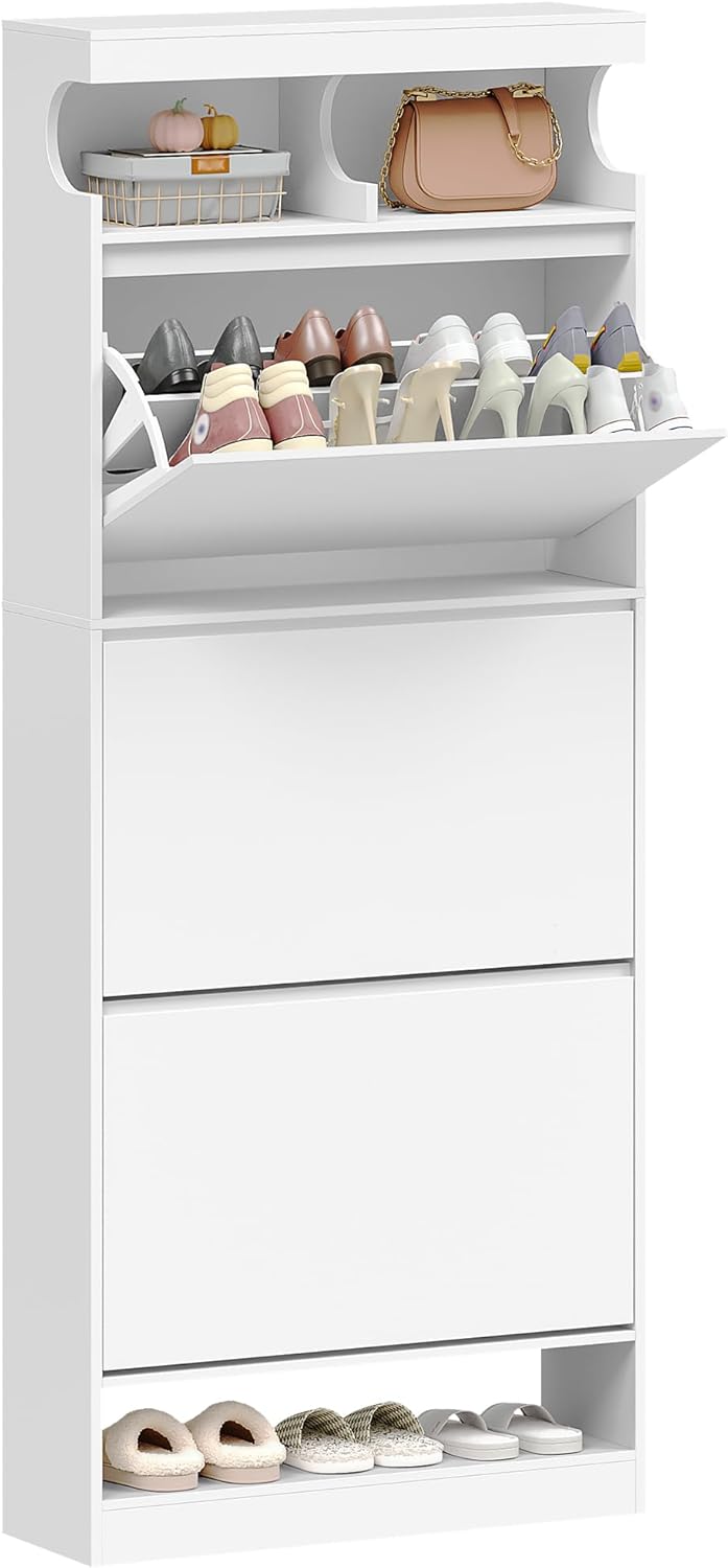 Hzuaneri Schuhschrank, Schuhaufbewahrung, Holz Schuhkipper, Schuhregal, Offenes Fach, Trennwand Vers