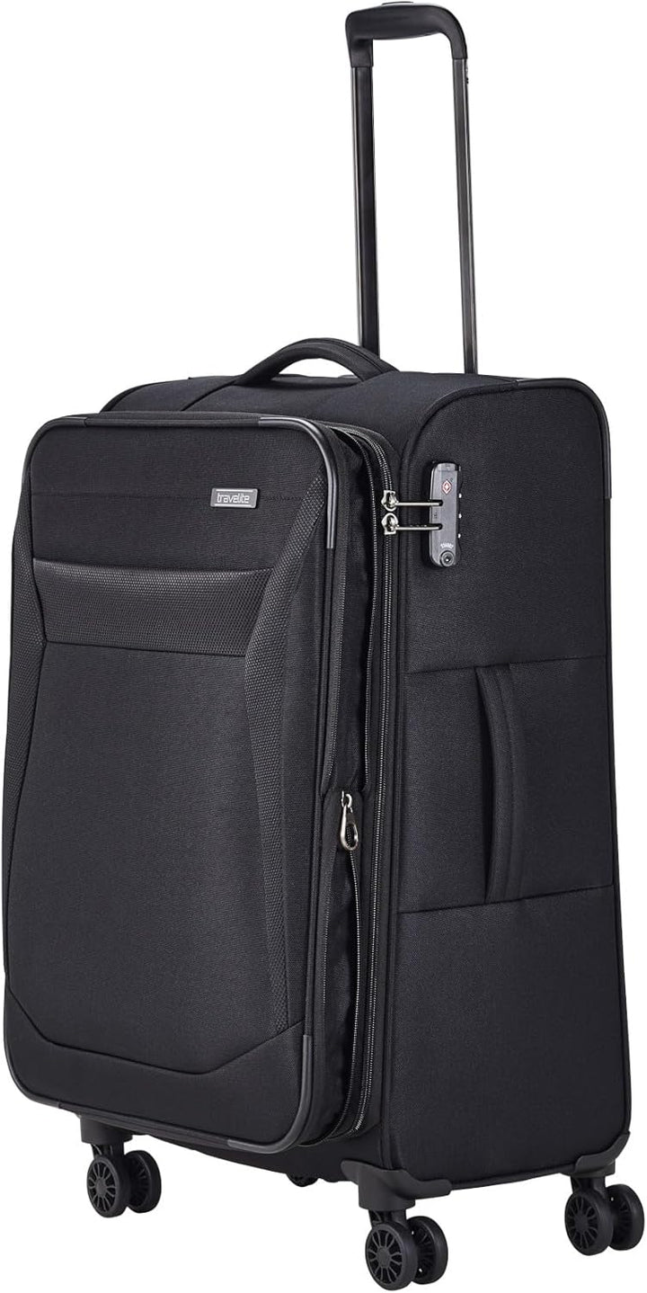 travelite 4-Rad Koffer Grösse M Weichschale, Gepäck Serie CHIOS mit Dehnfalte + Kantenschutz, Trolle