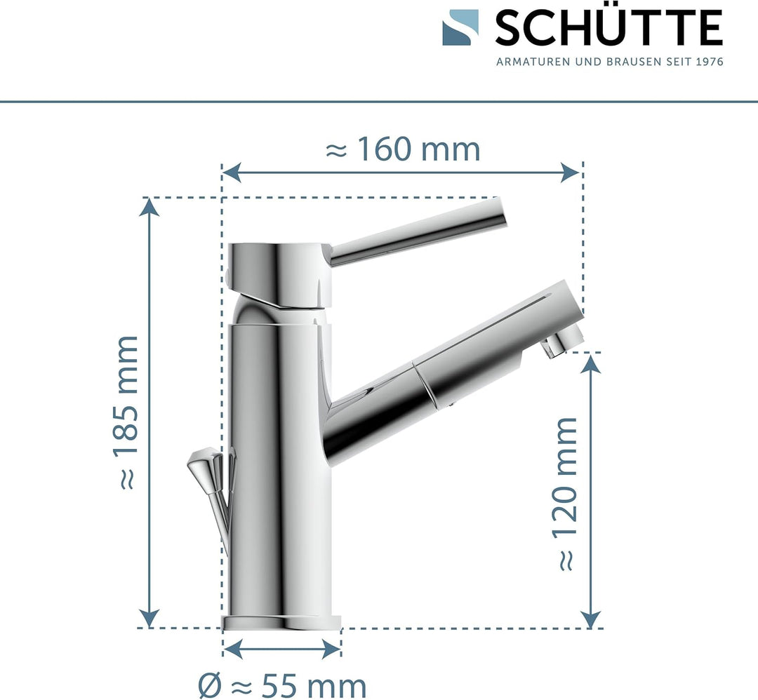 Schütte Waschtischarmatur Cornwall, Badarmatur, Wasserhahn für das Bad, Einhebelmischer mit Ablaufga