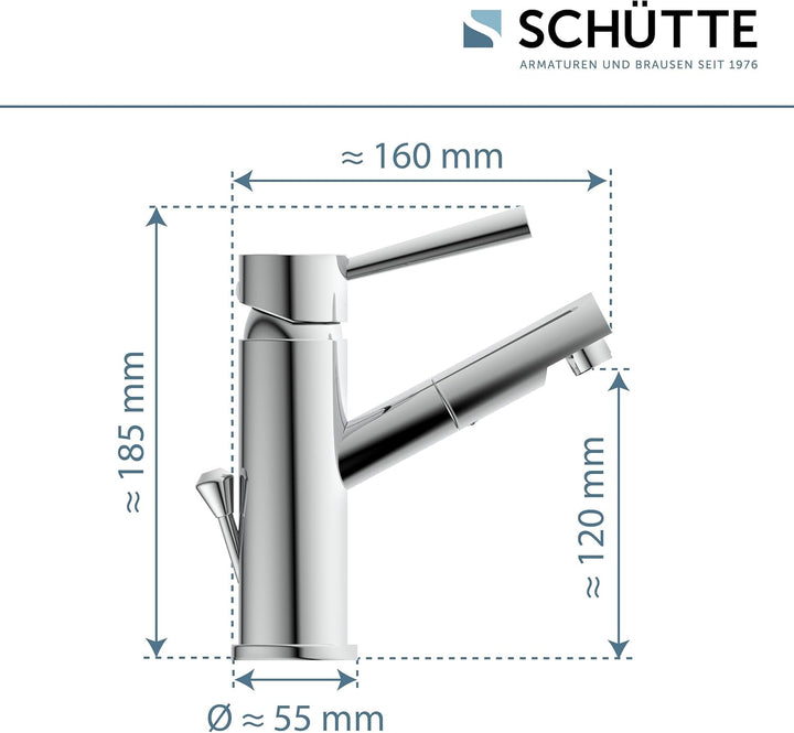 Schütte Waschtischarmatur Cornwall, Badarmatur, Wasserhahn für das Bad, Einhebelmischer mit Ablaufga