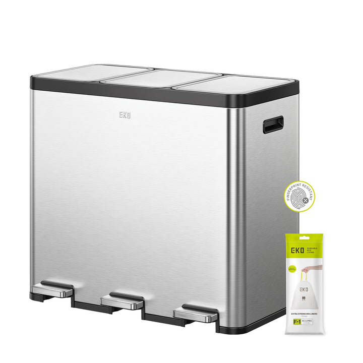 EKO EcoCasa Recycling Mülleimer 20L+20L+20L, Edelstahl 3 Fächer Mülleimer mit individuellen Pedalen