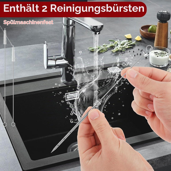 Edelstahl Fleischspritze, Marinadenspritze Kit mit 3 Marinierspritze Nadeln und 2 Reinigungsbürste,