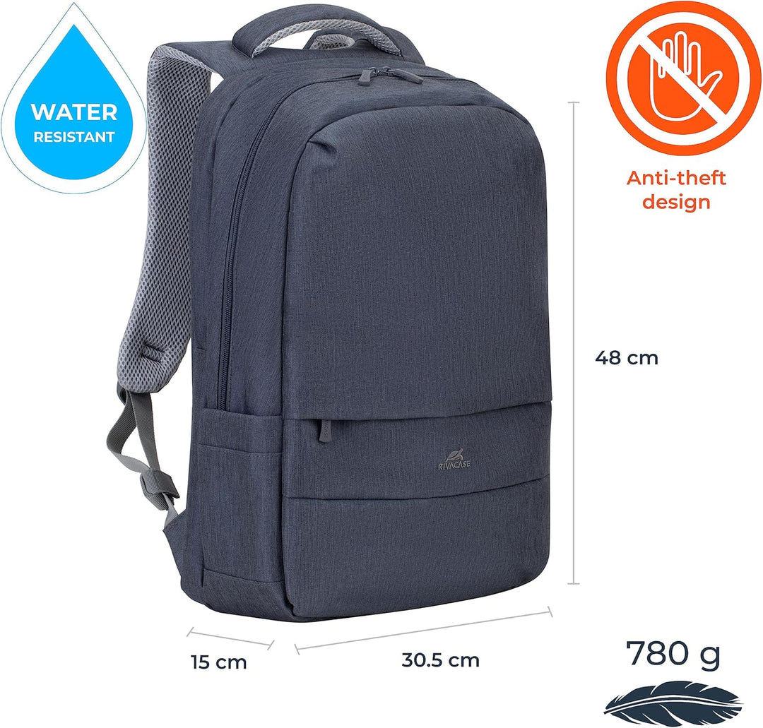 Rivacase Laptoprucksack mit USB-Ladeanschluss - wasserabweisender Notebook-Rucksack bis 17,3 Zoll -